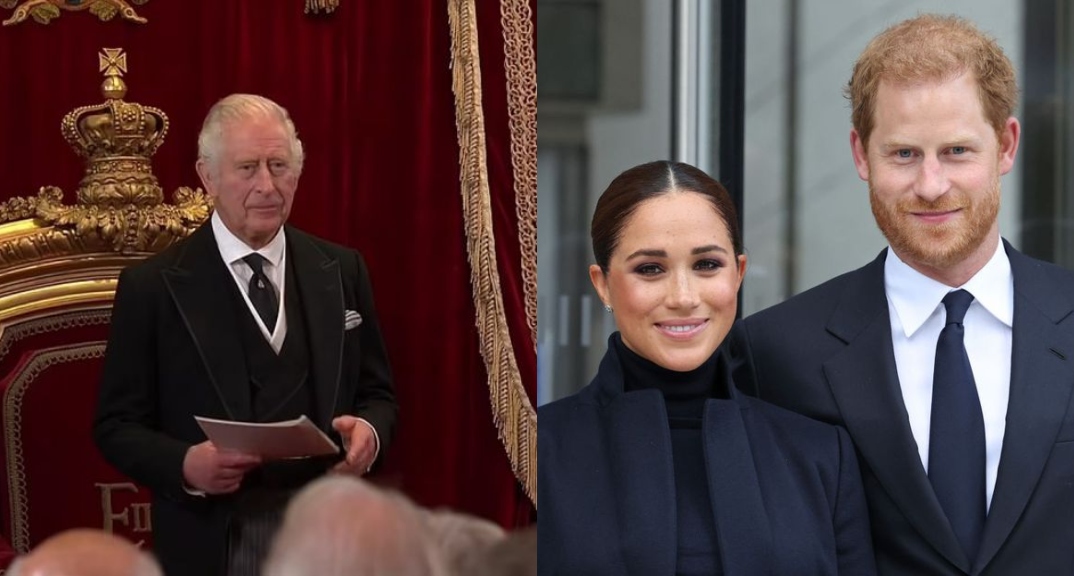 Rey Carlos III, Megan Markle y Príncipe Harry - cortesía