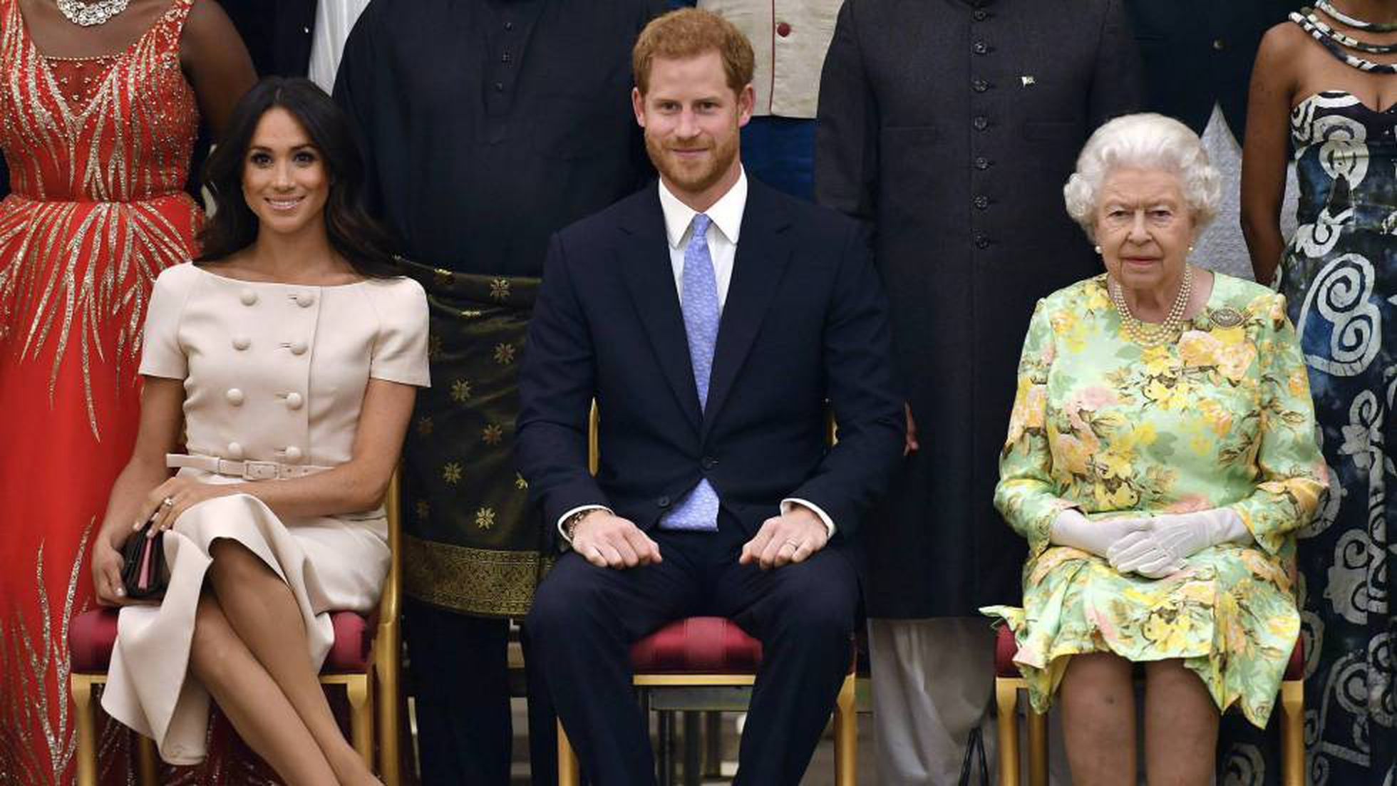 Príncipe Harry, Meghan Markle e Isabel II - cortesía