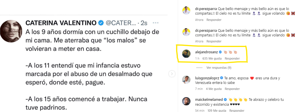 Caterina Valentino y Alejandro Sanz - captura Instagram
